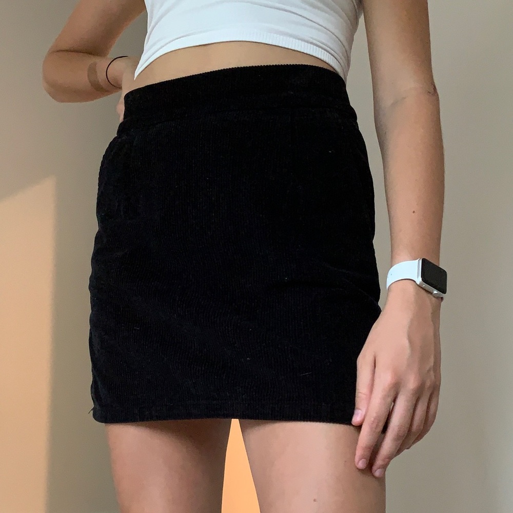 Black corduroy mini skirt